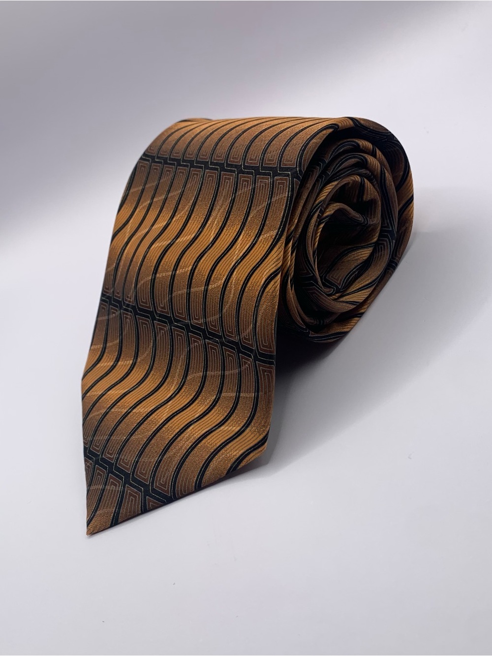 Carlos Devenezia Men's Business Gold Geometric Formal Wave Stripe Tie 0154